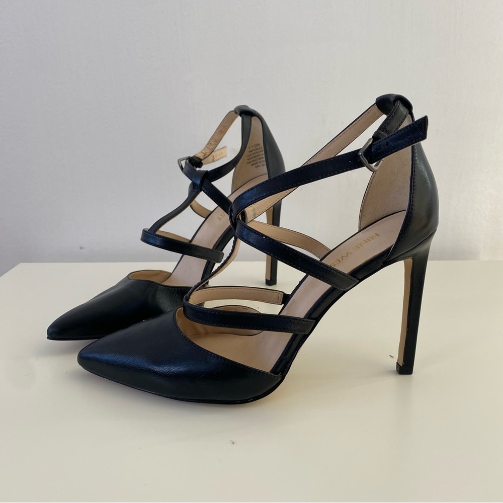 NEW Nine West Strappy Leather Pointed Toe Heels Stilettos